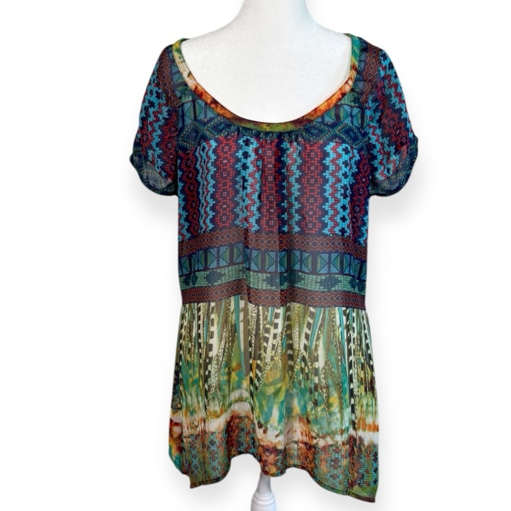 Bohemian Multi-Color Scoop Neck Blouse